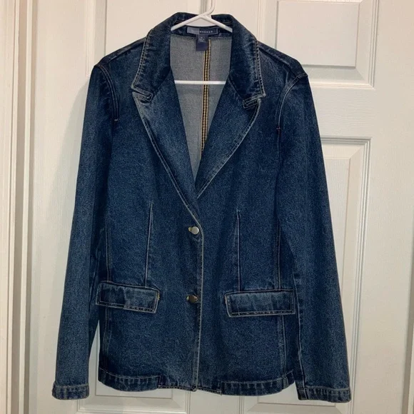 Bushwacker Denim Blazer Jacket Women’s Size 16 Blue Jean Coat 100% Cotton Fall - Picture 1 of 7